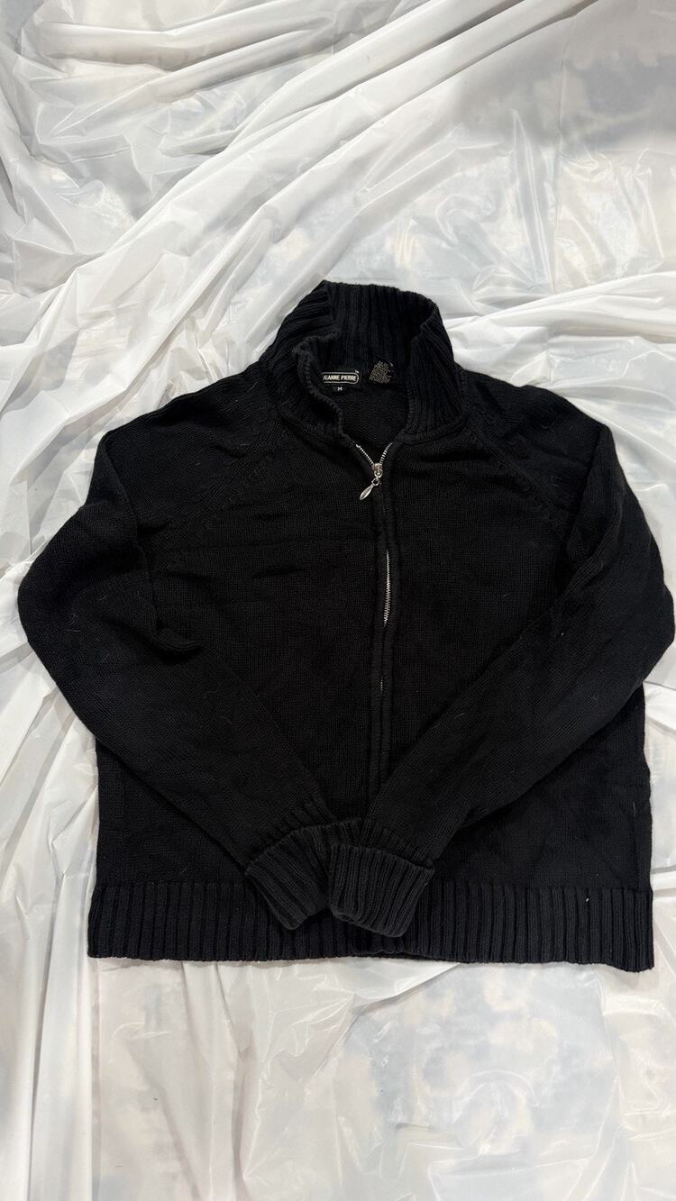 Vintage Jeanne Pierre Sweater Jacket Medium Full Zip Black Knit